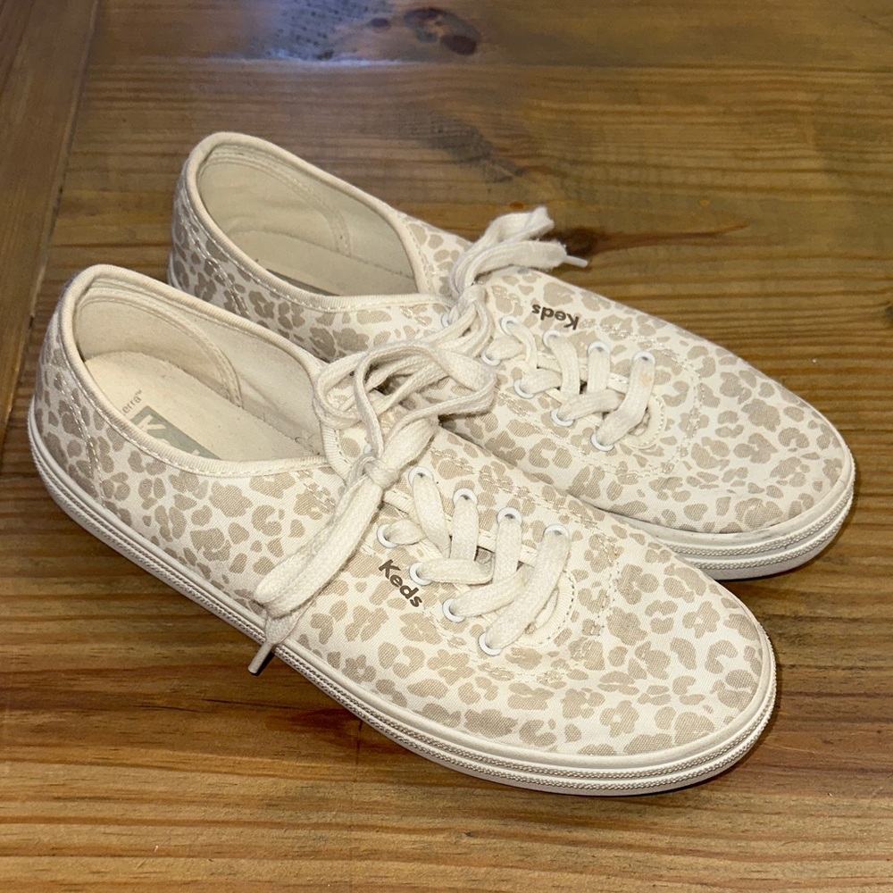 Keds Women's Cream Leopard Canvas Lace-Up Sneakers
